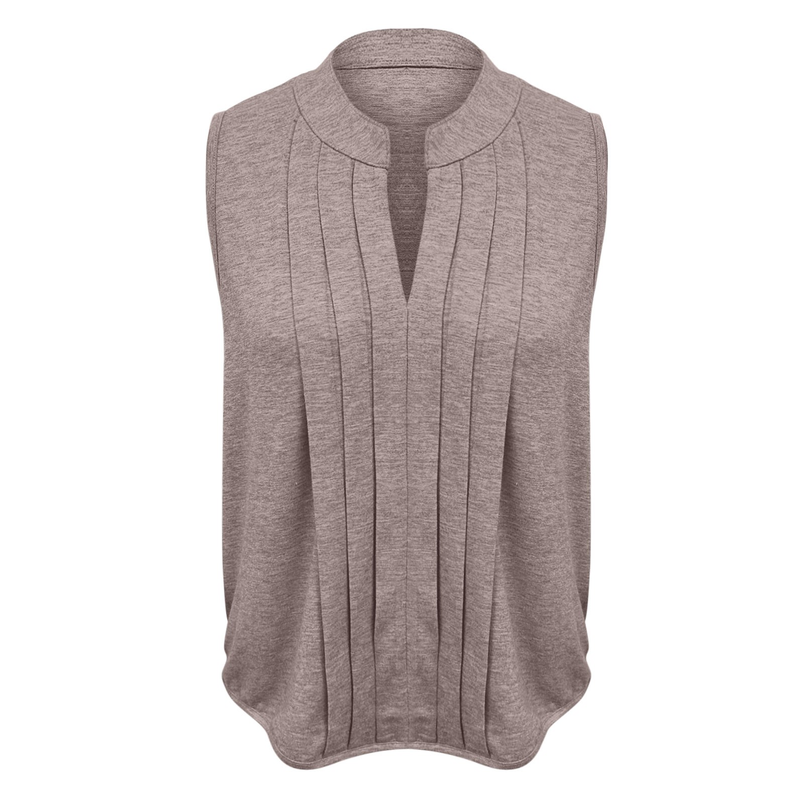 thumbnail image 4 of Top sin mangas con cuello en V y pliegues para mujer, poliéster-spandex, tallas S-XXL, elegante/casual, bloques de color, 4 of 5
